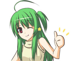 Rule 34 | 00s, ahoge, bad id, bad pixiv id, green hair, inukami!, long hair, one eye closed, red eyes, s-no, solo, thumbs up, tongue, wink, youko (inukami)