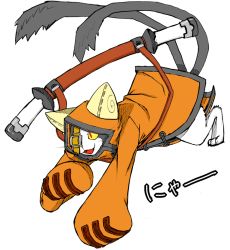 Rule 34 | animal, arc system works, blazblue, cat, female focus, full body, furry, furry female, jubei (blazblue), katana, multiple tails, no humans, red eyes, solo, sword, tail, weapon, white background