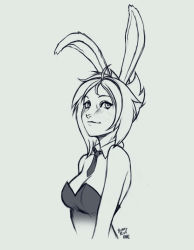 Rule 34 | 1girl, animal ears, battle bunny riven, breasts, cleavage, fake animal ears, folded ponytail, league of legends, playboy bunny, rabbit ears, riven (league of legends), short hair, solo