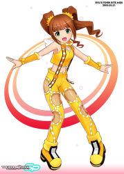 Rule 34 | 00s, 1girl, boots, brown hair, child, cosmic &amp; funny (idolmaster), female focus, green eyes, idolmaster, idolmaster (classic), long hair, midriff, ryu (ryu&#039;s form site), solo, suspenders, takatsuki yayoi, twintails, white background