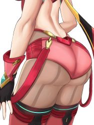 Rule 34 | ass, breasts, clothing cutout, desspie, fingerless gloves, front-seamed legwear, gloves, highres, jewelry, pantyhose under shorts, nintendo, pantyhose, pyra (xenoblade), red shorts, seamed legwear, short shorts, shorts, sideboob, solo, super smash bros., thighhighs, thighhighs over pantyhose, xenoblade chronicles (series), xenoblade chronicles 2