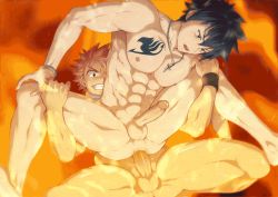 Rule 34 | 2boys, abs, anal, bara, black eyes, blue hair, blush, brown eyes, cum, cum in ass, cum on body, cumdrip, ejaculating while penetrated, ejaculation, fairy tail, gray fullbuster, happy sex, male focus, male penetrated, mazjojo, multiple boys, muscular, natsu dragneel, naughty face, nude, pectorals, penis, pink hair, saliva, sex, short hair, spiked hair, sweat, tattoo, testicles, uncensored, wince, yaoi