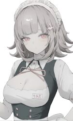 Rule 34 | 1girl, alternate costume, breasts, brown hair, danganronpa (series), danganronpa 2: goodbye despair, enmaided, galaga, hair ornament, highres, large breasts, maid, medium hair, mole, mole on breast, nanami chiaki, sinou 0420, solo