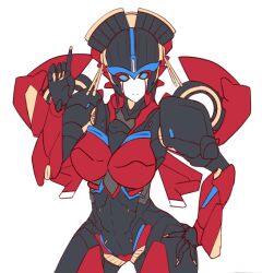 Rule 34 | 1girl, autobot, blue eyes, breasts, crotch plate, curvy, flame toys, flame toys windblade, flat color, geisha, hand on own hip, large breasts, marusero1, mecha, mecha musume, mechanical wings, metal skin, narrow waist, robot, science fiction, simple background, thick thighs, thighs, transformers, white background, windblade, wings