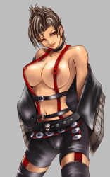 Rule 34 | 00s, 1girl, black shorts, breasts, final fantasy, final fantasy x, final fantasy x-2, highres, large breasts, paine, paine (ff10), shorts, solo, square enix, suspenders, thighhighs, topless
