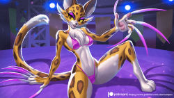 Rule 34 | 1girl, alanscampos, animal ears, animal hands, blush, breasts, clawroline, claws, colored sclera, eyelashes, eyeshadow, fur trim, furry, half-closed eyes, highres, kirby (series), kirby and the forgotten land, leopard ears, leopard tail, looking at viewer, makeup, nintendo, pawpads, slit pupils, tail, thighs, whiskers, yellow sclera