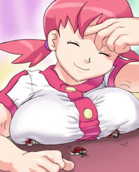 Rule 34 | breasts, creatures (company), closed eyes, game freak, giant, giantess, gym leader, huge breasts, nintendo, pink hair, pogojo, pokemon, smile, twintails, whitney (pokemon)