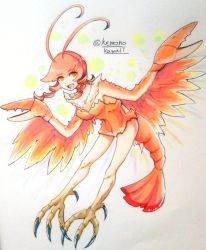 Rule 34 | claws, harpy, kemono kawaii, lobster, monster girl, red hair, smile, wings