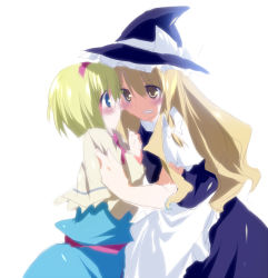 Rule 34 | 2girls, alice margatroid, bad id, bad pixiv id, blonde hair, blue eyes, blush, capelet, eye contact, female focus, hairband, hat, holding, kinoko (hkn), kirisame marisa, long hair, looking at another, multiple girls, profile, short hair, sketch, touhou, witch, witch hat, yuri