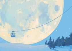 Rule 34 | blue sky, chinese commentary, commentary request, crescent, highres, moon, night, ningmeng manyou, no humans, original, outdoors, procreate (medium), rabbit, scenery, sky, skyline, snow, snowing, sparkle, star (symbol)