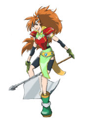 Rule 34 | 1girl, armor, axe, belt, breasts, gloves, highres, long hair, mary argent, orange hair, ponytail, shoes, tales of (series), tales of destiny, weapon