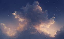Rule 34 | axleaki, cloud, cloudy sky, commentary, dreaming, highres, nature, night, night sky, no humans, original, outdoors, scenery, sky, star (sky), starry sky, twilight