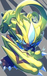 Rule 34 | absurdres, blue eyes, claws, commentary request, creatures (company), fangs, furry, game freak, gen 7 pokemon, highres, kakashino kakato, legendary pokemon, looking at viewer, mythical pokemon, nintendo, open mouth, outline, pokemon, pokemon (creature), solo, tongue, yellow fur, zeraora