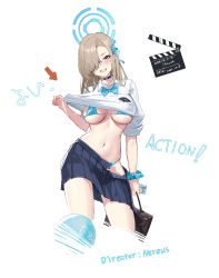 Rule 34 | 1girl, absurdres, asuna (blue archive), bag, bikini, bikini under clothes, black choker, blue archive, blue bikini, blue bow, blue bowtie, blue eyes, blue ribbon, blue skirt, blush, bow, bowtie, breasts, choker, clothes lift, collared shirt, commentary request, cowboy shot, cropped legs, english text, grin, hair over one eye, hair ribbon, halo, highres, holding, holding bag, holding phone, large breasts, lifted by self, light brown hair, long hair, looking at viewer, mole, mole on breast, navel, navel piercing, phone, piercing, pleated skirt, ribbon, school uniform, scrunchie, shirt, shirt lift, simple background, skirt, smile, solo, stomach, string bikini, swimsuit, ta03545, translation request, white background, white shirt, wrist scrunchie