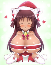 Rule 34 | 1girl, :o, animal print, areola slip, bare shoulders, bell, between legs, blush, bobblehat, bow, bow legwear, breasts, brown hair, cat girl, christmas, cleavage, closed eyes, collar, commission, commissioner upload, covered erect nipples, cow print, dark-skinned female, dark skin, detached collar, elbow gloves, female focus, full body, fur trim, gloves, hair bow, hair ornament, hand between legs, hat, heart, highres, huge breasts, kane-neko, kiss, long hair, miniskirt, naomi minette, neck bell, nipples, oppai loli, original, petite, pom pom (clothes), pov, red gloves, ribbon, ribbon legwear, santa costume, santa gloves, santa hat, shiny skin, sitting, skirt, solo, spread legs, strapless, taut clothes, thighhighs, tight clothes, tube top, two side up, underboob, wariza, white thighhighs, zettai ryouiki