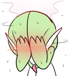 Rule 34 | 1girl, blush, bob cut, colored skin, covering own eyes, creatures (company), embarrassed, female focus, flat chest, flying sweatdrops, full-face blush, game freak, gardevoir, gen 3 pokemon, green hair, green skin, leaning forward, lotosu, lowres, motion lines, multicolored skin, nintendo, pokemon, pokemon (creature), shaking head, short hair, simple background, sketch, solo, standing, steaming body, sweat, two-tone skin, upper body, white background, white skin