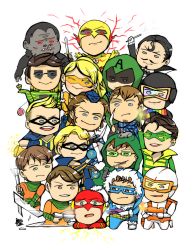 Rule 34 | 6+boys, abra kadabra (dc), barry allen, bow, bowtie, brown hair, cape, captain boomerang, captain cold, dark persona, dc comics, doctor alchemy, domino mask, father and son, fiddle, flash (series), flute, fur trim, glasses, gloves, goggles, golden glider, gorilla grodd, gun, heat wave, highres, hood, instrument, male focus, mask, mirror, mirror master, multiple boys, pied piper, professor zoom, rainbow raider, superhero costume, the flash, the top, the trickster, wand, weapon, weather wizard, yo-yos