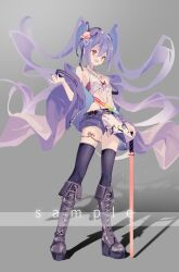 Rule 34 | 1girl, absurdres, alternate costume, belt, black belt, black footwear, black nails, black thighhighs, blue eyes, blue hair, blue shorts, boots, fingernails, full body, hair between eyes, highres, hinanawi tenshi, knee boots, long hair, nail polish, open mouth, ringo no usagi (artist), shorts, smile, solo, standing, sword, sword of hisou, thighhighs, touhou, two side up, weapon