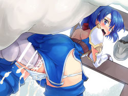 Rule 34 | 1boy, 1girl, animal penis, bent over, bestiality, blue eyes, blue hair, blush, boots, boris (noborhys), catria (fire emblem), censored, clothed sex, cum, cum in pussy, dutch angle, fire emblem, fire emblem: mystery of the emblem, from behind, gloves, happy sex, headband, heart, heart-shaped pupils, hetero, horse, horse penis, large insertion, legs apart, looking at viewer, looking back, matching hair/eyes, moaning, nintendo, open mouth, outdoors, panties, panty pull, pegasus knight uniform (fire emblem), penis, pussy, sex, sex from behind, short hair, shoulder pads, symbol-shaped pupils, testicles, thigh boots, thighhighs, tongue, tongue out, underwear, vaginal, white panties