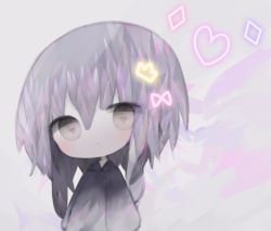 Rule 34 | 1girl, bad id, bad pixiv id, black robe, blush, brown eyes, chibi, closed mouth, commentary request, cottontailtokki, diamond (shape), grey background, hair between eyes, heart, korean commentary, long hair, long sleeves, looking at viewer, purple hair, robe, shadowverse, shingeki no bahamut, sleeves past fingers, sleeves past wrists, solo, spinaria (shingeki no bahamut), standing