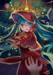 Rule 34 | 1girl, blue eyes, blue hair, christmas, gloves, holding hands, hat, huayue, league of legends, long hair, red gloves, silent night sona, solo focus, sona (league of legends), twintails