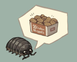 Rule 34 | animal focus, chicken nuggets, commentary, crustacean, english commentary, everson woodlouse, food focus, full body, green background, highres, isopod, no humans, original, simple background, solo, speech bubble, spoken food