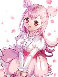Rule 34 | 1girl, absurdres, bag, cherry blossom cookie, commentary, cookie run, full body, highres, humanization, long hair, long sleeves, looking at viewer, open mouth, parasol, pink hair, pink skirt, pink theme, red eyes, rokico, skirt, smile, solo, symbol-only commentary, thighhighs, two side up, umbrella, white background