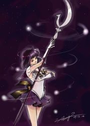 Rule 34 | 00s, 10s, 1girl, 2009, 2016, bishoujo senshi sailor moon, black hair, bob cut, brooch, cowboy shot, dated, elbow gloves, gloves, holding, holding polearm, holding spear, holding weapon, imirpz, jewelry, polearm, purple skirt, sailor saturn, scythe, short hair, signature, silence glaive, skirt, solo, spear, star brooch, tomoe hotaru, weapon, white gloves
