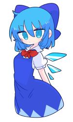 Rule 34 | 1girl, blue bow, blue dress, blue eyes, blue hair, bow, breasts, cirno, collared shirt, dress, fairy wings, flat chest, hair bow, highres, ice, ice wings, long dress, neck ribbon, op na yarou, pinafore dress, puffy short sleeves, puffy sleeves, red ribbon, ribbon, shirt, short hair, short sleeves, simple background, sleeveless dress, small breasts, solo, touhou, white background, white shirt, wings