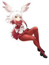 Rule 34 | 10s, 1girl, absurdres, blush, full body, head wings, highres, japanese crested ibis (kemono friends), kemono friends, looking at viewer, pantyhose, parted lips, red hair, red pantyhose, red skirt, short hair, short hair with long locks, skirt, solo, sookmo, white hair, wings, yellow eyes