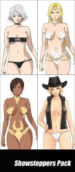 Rule 34 | 4girls, blonde hair, breasts, christie (doa), cowboy hat, dark-skinned female, dark skin, dead or alive, dead or alive 5, earrings, hat, helena douglas, jewelry, large breasts, lisa hamilton, multiple girls, official art, short hair, tecmo, tina armstrong, vest, white hair