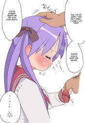 Rule 34 | aftersex, blush, cum, cum in mouth, fellatio, flaccid, hard-translated, highres, hiiragi kagami, itou life, lucky star, oral, penis, school uniform, third-party edit, translated, uncensored