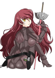 Rule 34 | 1girl, ass, atlus, backboob, belt, bodysuit, boots, breasts, catsuit, evoker, gloves, grin, high heel boots, high heels, huge ass, huge breasts, kirijou mitsuru, lipstick, long hair, makeup, megami tensei, mike (zinn6), persona, persona 3, persona 4, persona 4: the ultimate in mayonaka arena, rapier, red hair, shadow (persona), shadow mitsuru, shin megami tensei, sideboob, sitting, slit pupils, smile, solo, sword, weapon, yellow eyes