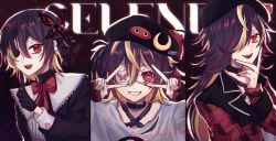 Rule 34 | 3di project, absurdres, amel3di, black gloves, butterfly hair ornament, celene (3di), character name, choker, chuunibyou, clenched teeth, double v, eyepatch, fang, gloves, hair ornament, highres, long sleeves, medical eyepatch, messy hair, multicolored hair, one eye covered, open mouth, puffy long sleeves, puffy sleeves, red eyes, teeth, torn clothes, two-tone hair, v, virtual youtuber