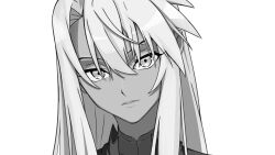 Rule 34 | 19 chisinlo, 1girl, chloe von einzbern, closed mouth, commentary request, dark-skinned female, dark skin, fate/kaleid liner prisma illya, fate (series), greyscale, hair between eyes, highres, long hair, looking at viewer, monochrome, partial commentary, sidelocks