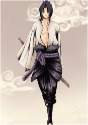 Rule 34 | 1boy, artist request, male focus, naruto, naruto (series), rope, solo, sword, uchiha sasuke, weapon