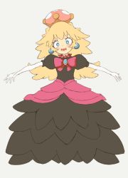 Rule 34 | 1girl, :d, bad id, bad twitter id, black dress, blonde hair, blue eyes, blush, bright pupils, brooch, crown, dress, earrings, elbow gloves, full body, fuzzy (mario), gloves, jewelry, long hair, mario (series), messy hair, new super mario bros. u deluxe, nintendo, open mouth, puffy short sleeves, puffy sleeves, ripu (lipi), short sleeves, smile, solo, super crown, teeth, white gloves, white pupils
