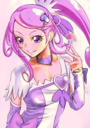 Rule 34 | 1girl, amawa kazuhiro, arm warmers, brooch, choker, cure sword, detached sleeves, dokidoki! precure, dress, earrings, hair ornament, hairpin, heart, heart brooch, highres, jewelry, kenzaki makoto, looking at viewer, magical girl, ponytail, precure, purple dress, purple eyes, purple hair, purple skirt, purple theme, purple thighhighs, short hair, simple background, skirt, smile, solo, spade, spade hair ornament, thighhighs, white background