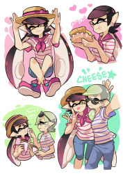 Rule 34 | + +, :p, bandana, blue pants, blue shorts, brown hat, callie (splatoon), casual, cousins, cropped torso, earrings, eating, english text, food, food on face, gomipomi, hands on headwear, hat, holding, holding food, inkling, jewelry, long hair, looking at viewer, marie (splatoon), mole, mole under eye, nintendo, one eye closed, pants, pink footwear, pointy ears, quiche, selfie, shirt, shoes, short hair, short sleeves, shorts, smile, sneakers, splatoon (series), splatoon 1, striped clothes, striped shirt, sunglasses, sweatdrop, t-shirt, tentacle hair, tongue, tongue out