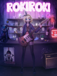 Rule 34 | &gt; &lt;, 1girl, :3, absurdres, amplifier, artist name, bad id, bad pixiv id, black footwear, black thighhighs, blue eyes, blush stickers, book, bottle, bowl, creator connection, cross-laced footwear, earbuds, earphones, electric guitar, english text, food, guitar, hatsune miku, highres, hood, hoodie, instrument, jar, kagamine rin, kamaboko, lamp, long sleeves, narutomaki, neon lights, noodles, open clothes, open hoodie, plant, plectrum, poster (medium), poster (object), potted plant, ramen, roki (vocaloid), rubik&#039;s cube, shelf, shoes, shorts, sign, signature, solo, sparkle, standing, stuffed animal, stuffed toy, teddy bear, television, thighhighs, tissue, tissue box, tsiox, vocaloid, x x, zettai ryouiki