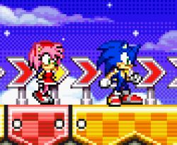 Rule 34 | 00s, 1boy, 1girl, 2004, amy rose, animal, animated, animated gif, blue hair, blue sky, boots, cloud, dress, gloves, green eyes, heart, looking down, lowres, lying, no humans, pink hair, sega, shoes, sign, sky, sonic the hedgehog, sonic advance 3, sonic (series), waiting, white gloves