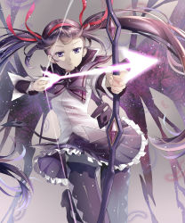 Rule 34 | 10s, 1girl, absurdres, akemi homura, arrow (projectile), bow (weapon), drawing bow, hair ribbon, highres, holding, holding bow (weapon), holding weapon, mahou shoujo madoka magica, mahou shoujo madoka magica (anime), mahou shoujo madoka magica manga, panties, panties under pantyhose, pantyhose, phanc, ribbon, solo, twintails, underwear, weapon