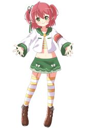 Rule 34 | 1girl, absurdres, ahoge, blush, clover, commission, feet, fuyo cloverfield, green eyes, hair ribbon, highres, idol corp, navel, nose, pink hair, pointy ears, ribbon, shoes, short hair, simple background, skirt, smile, thighhighs, thighs, virtual youtuber, white background