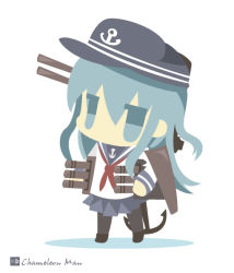 Rule 34 | 10s, 1girl, bad id, bad pixiv id, blue eyes, blue hair, chameleon man (three), chibi, flat color, hat, hibiki (kancolle), kantai collection, long hair, matching hair/eyes, no lineart, solo, white background