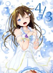 Rule 34 | 1girl, absurdres, anata no risou no heroine, aqua bow, aqua eyes, arm garter, arm ribbon, artist name, artist request, bare shoulders, blue bow, blue eyes, blush, bow, bracelet, breasts, brown hair, bubble, collarbone, cross-laced clothes, cross-laced dress, dated, dress, dress bow, drop earrings, earrings, female focus, flower, flower bracelet, frilled dress, frills, hair between eyes, hair bow, hair ornament, hairclip, half updo, halter dress, halterneck, hands on own chest, highres, jewelry, long hair, looking at viewer, love live!, love live! nijigasaki high school idol club, love live! school idol festival, miniskirt, necklace, one eye closed, osaka shizuku, own hands together, parted lips, pearl bracelet, pearl hair ornament, pearl necklace, pink flower, pink rose, plaid, plaid dress, plaid skirt, pleated, pleated dress, pleated skirt, ponytail, purple flower, purple rose, ribbon, rose, short sleeves, skirt, small breasts, smile, solo, sparkle, star (symbol), star hair ornament, striped clothes, striped dress, striped skirt, vertical-striped clothes, vertical-striped dress, vertical-striped skirt, white background, white bow, white dress, white ribbon, white skirt, wrist ribbon