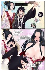 Rule 34 | 1girl, absurdres, black hair, boa hancock, breasts, highres, kinjero, large breasts, monkey d. luffy, nipples, one piece