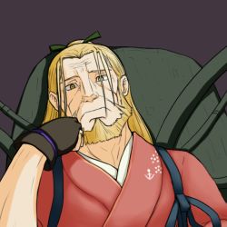 Rule 34 | 10s, 1boy, beard, blonde hair, commentary request, crossover, facial hair, father (fma), fullmetal alchemist, hamu koutarou, homunculus, houshou (kancolle), japanese clothes, kantai collection, long hair, looking at viewer, ponytail, spoilers, yellow eyes