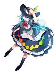 Rule 34 | 1girl, blue hair, character name, dasulchan, female focus, hand on own head, hat, hinanawi tenshi, long hair, open mouth, red eyes, simple background, smile, solo, touhou, white background