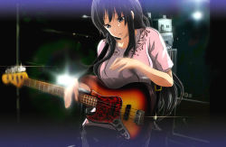 Rule 34 | 1girl, 71, akiyama mio, bass guitar, black eyes, black hair, casual, instrument, k-on!, long hair, pillarboxed, solo