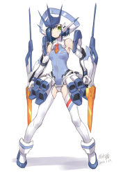 Rule 34 | 10s, 1girl, bare shoulders, blue hair, boots, commentary request, darling in the franxx, dated, delphinium (darling in the franxx), frown, green eyes, hair ornament, hair over eyes, hairclip, highres, ichigo (darling in the franxx), leotard, mecha musume, necktie, short hair, signature, simelu, thighhighs, white background